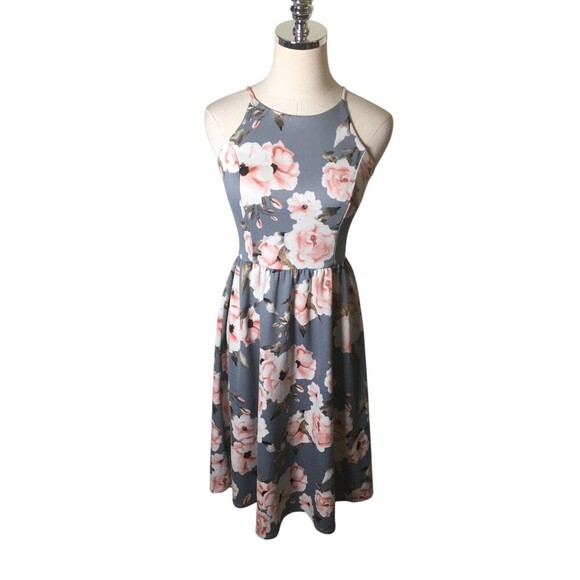 Aqua Dress Women's Size Small Gray Pink Floral Midi Sleeveless - Picture 1 of 5